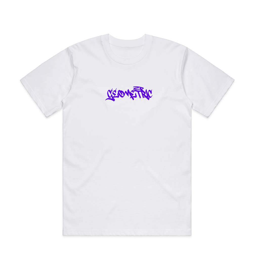 Geometric Script Tee - White/Purple